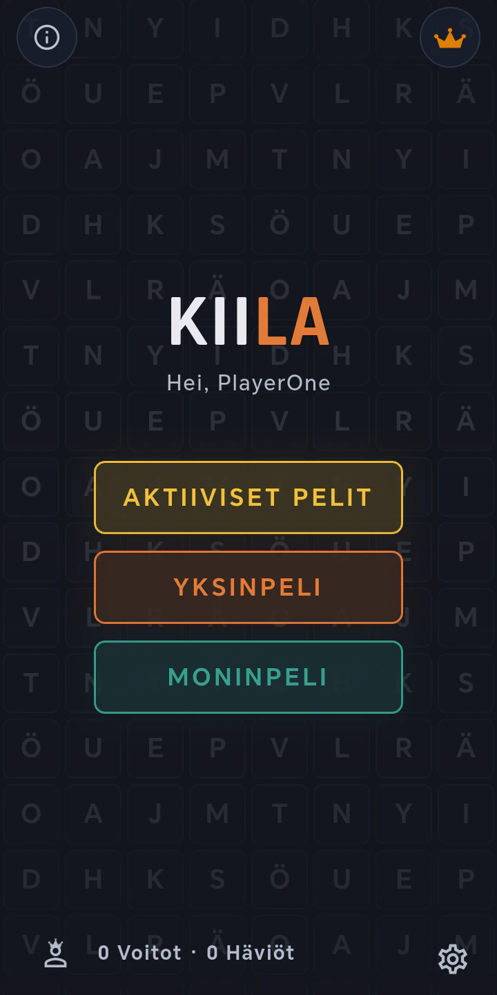 KIILA main menu — Dark